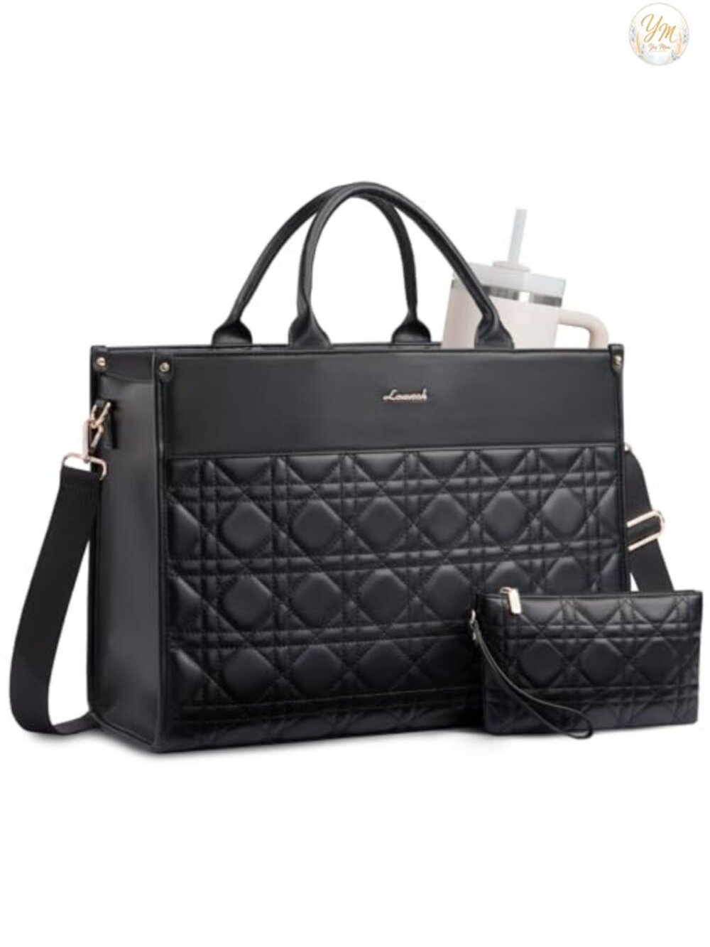 Waterproof Vegan Leather Laptop Tote Bag for Women, 15.6" Work Bag with